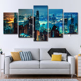 Metropolitan Night Skyline View Canvas Art Multi-Piece Modern Bedroom Wall Decor Clearhalo 'Art Gallery' 'Canvas Art' 'Contemporary Art Gallery' 'Modern' Arts' 1616152