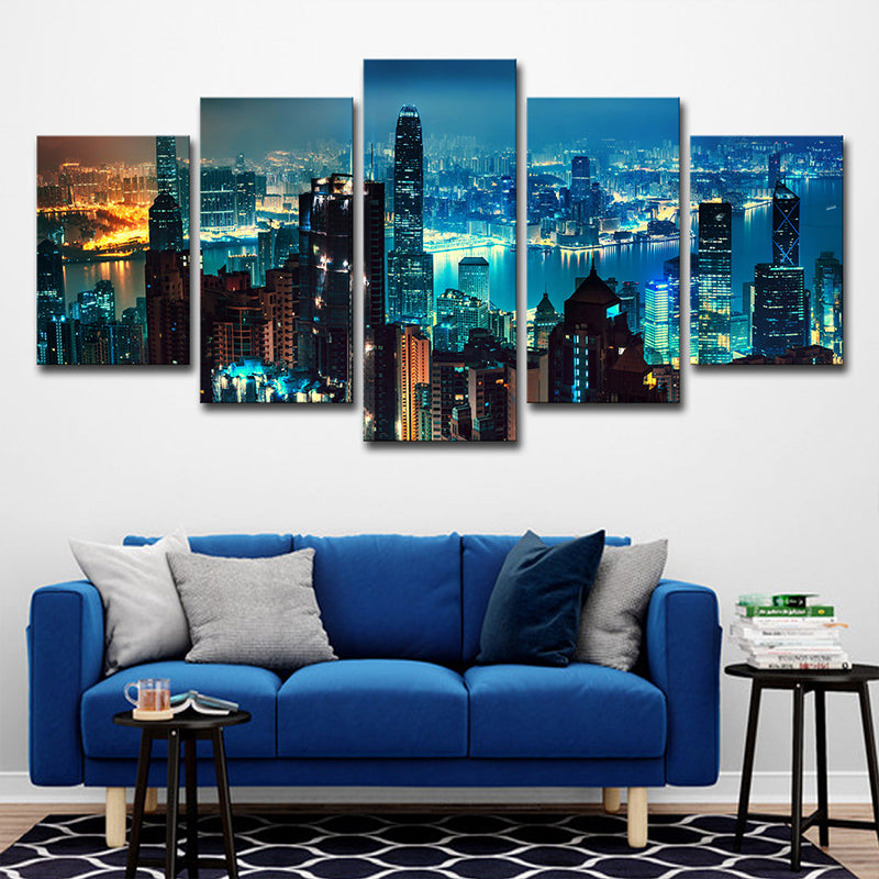 Metropolitan Night Skyline View Canvas Art Multi-Piece Modern Bedroom Wall Decor Clearhalo 'Art Gallery' 'Canvas Art' 'Contemporary Art Gallery' 'Modern' Arts' 1616153