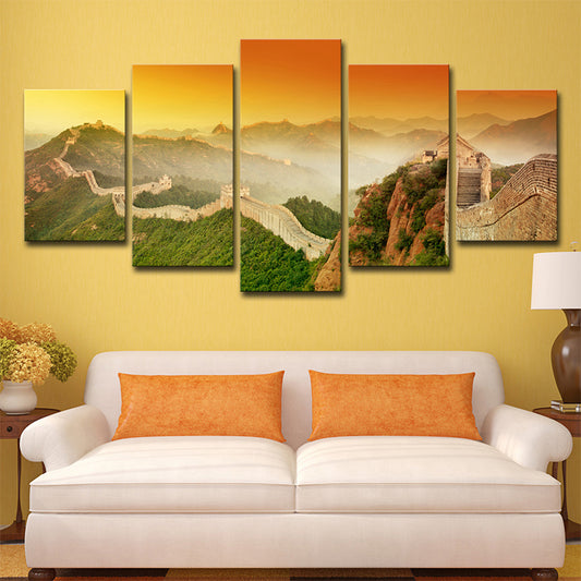 Yellow the Great Wall Canvas Sunset Landscape Global Inspired Multi-Piece Wall Art Yellow Clearhalo 'Art Gallery' 'Canvas Art' 'Contemporary Art Gallery' 'Modern' Arts' 1616172
