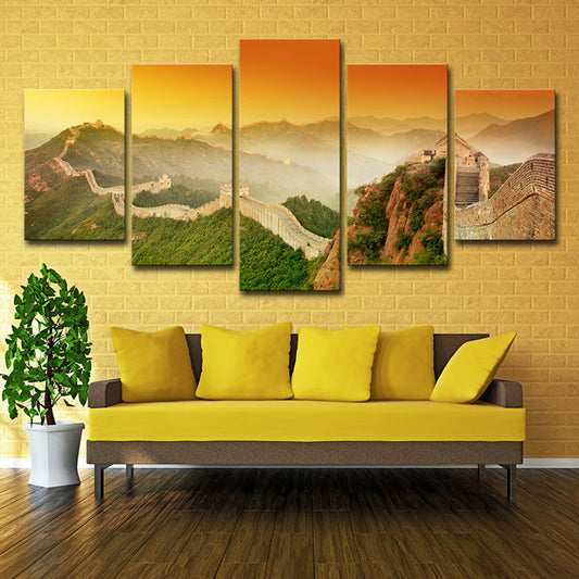 Yellow the Great Wall Canvas Sunset Landscape Global Inspired Multi-Piece Wall Art Clearhalo 'Art Gallery' 'Canvas Art' 'Contemporary Art Gallery' 'Modern' Arts' 1616173