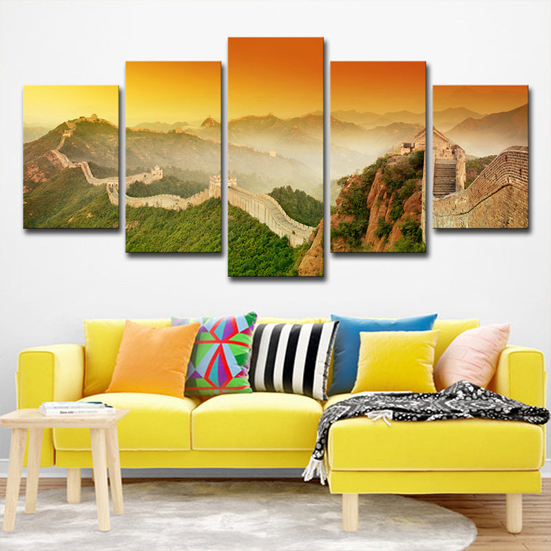 Yellow the Great Wall Canvas Sunset Landscape Global Inspired Multi-Piece Wall Art Clearhalo 'Art Gallery' 'Canvas Art' 'Contemporary Art Gallery' 'Modern' Arts' 1616174