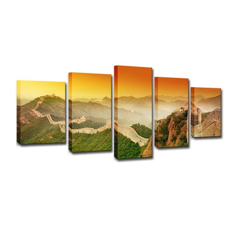 Yellow the Great Wall Canvas Sunset Landscape Global Inspired Multi-Piece Wall Art Clearhalo 'Art Gallery' 'Canvas Art' 'Contemporary Art Gallery' 'Modern' Arts' 1616175