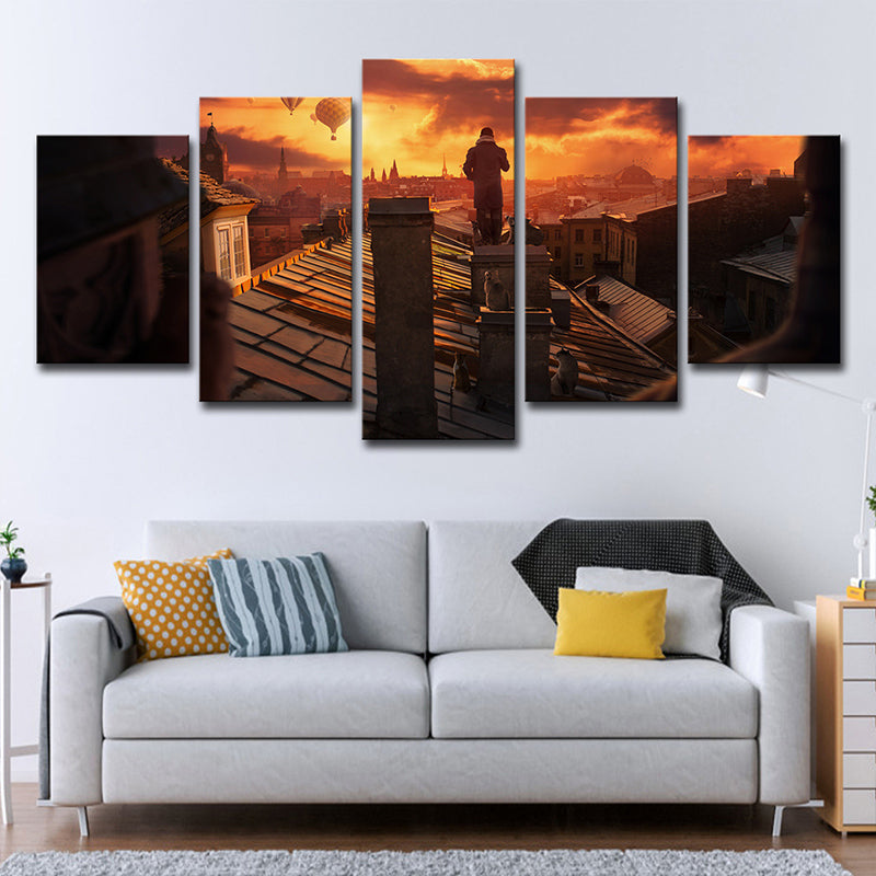 Photography Global Inspired Wall Art with Sunset View on the Roof of St Petersburg in Brown Clearhalo 'Art Gallery' 'Canvas Art' 'Contemporary Art Gallery' 'Modern' Arts' 1616180