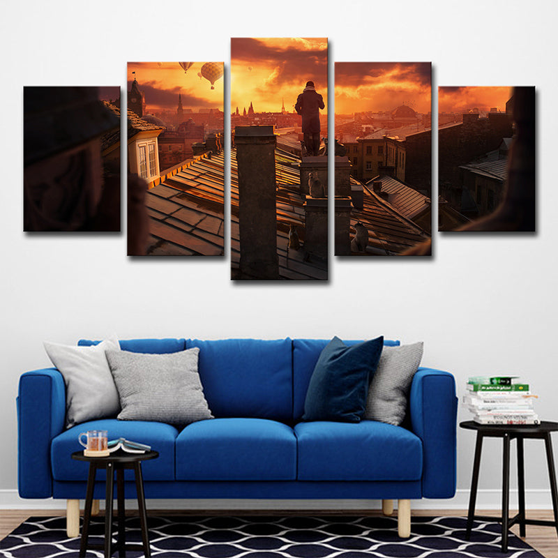 Photography Global Inspired Wall Art with Sunset View on the Roof of St Petersburg in Brown Clearhalo 'Art Gallery' 'Canvas Art' 'Contemporary Art Gallery' 'Modern' Arts' 1616181