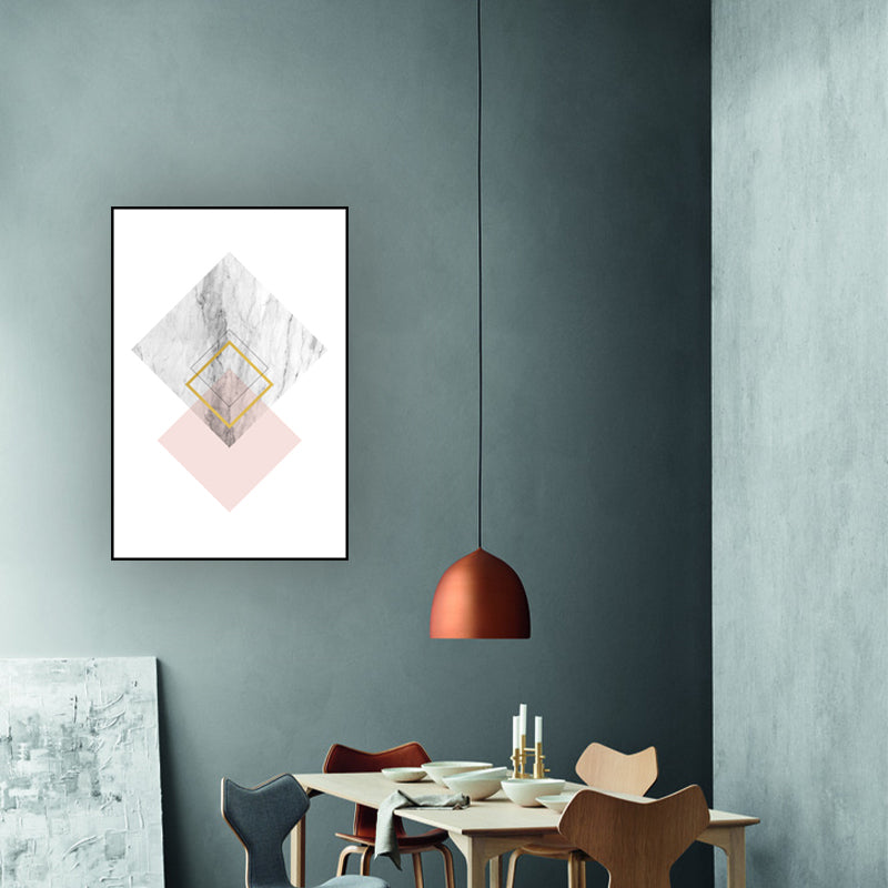 Pink Rhombus Pattern Canvas Textured Nordic Girls Bedroom Wall Art Print on White - Pink - Clearhalo - 'Arts' - 'Canvas Art' - 1616186