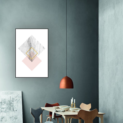 Pink Rhombus Pattern Canvas Textured Nordic Girls Bedroom Wall Art Print on White Pink Clearhalo 'Arts' 'Canvas Art' 1616186