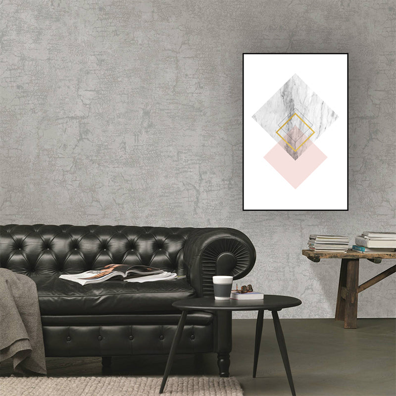 Pink Rhombus Pattern Canvas Textured Nordic Girls Bedroom Wall Art Print on White - Clearhalo - 'Arts' - 'Canvas Art' - 1616187