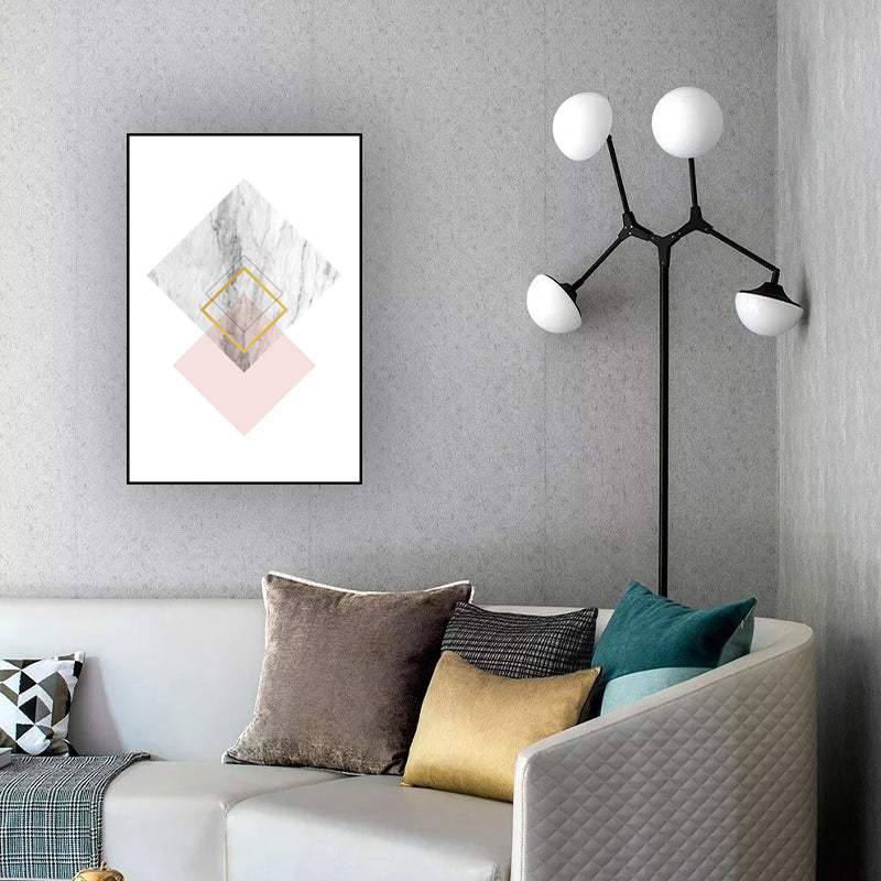 Pink Rhombus Pattern Canvas Textured Nordic Girls Bedroom Wall Art Print on White Clearhalo 'Arts' 'Canvas Art' 1616188