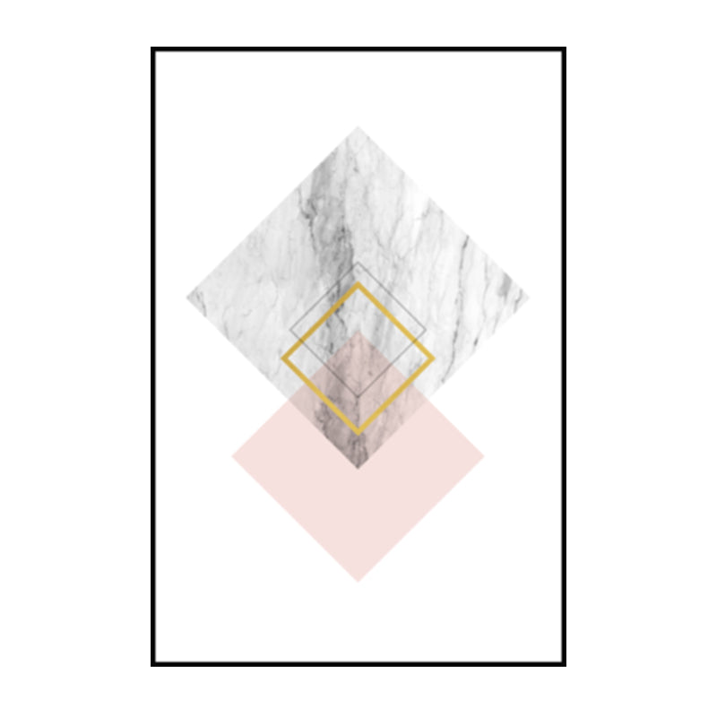 Pink Rhombus Pattern Canvas Textured Nordic Girls Bedroom Wall Art Print on White Clearhalo 'Arts' 'Canvas Art' 1616189