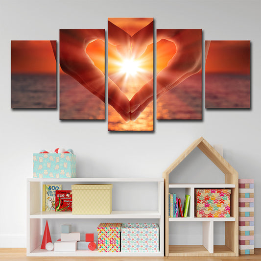 Sunset Heart Hands Wall Art Print Modernist Multi-Piece Canvas in Brown for Bedroom Clearhalo 'Art Gallery' 'Canvas Art' 'Contemporary Art Gallery' 'Modern' Arts' 1616194