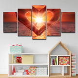 Sunset Heart Hands Wall Art Print Modernist Multi-Piece Canvas in Brown for Bedroom Clearhalo 'Art Gallery' 'Canvas Art' 'Contemporary Art Gallery' 'Modern' Arts' 1616194