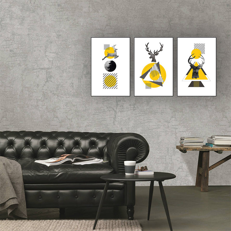 Nordic Wall Art Yellow-White Deer and Geometric Shapes Canvas Print for Living Room Clearhalo 'Arts' 'Canvas Art' 1616262