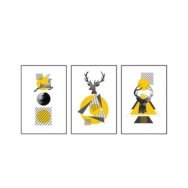 Nordic Wall Art Yellow-White Deer and Geometric Shapes Canvas Print for Living Room Clearhalo 'Arts' 'Canvas Art' 1616264