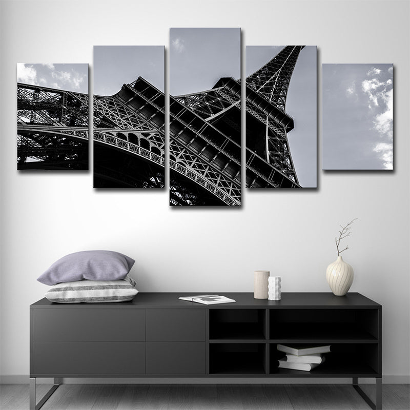 Black Eiffel Tower Wall Decor Architecture Global Inspired Multi-Piece Canvas Art Black Clearhalo 'Art Gallery' 'Canvas Art' 'Contemporary Art Gallery' 'Modern' Arts' 1616275