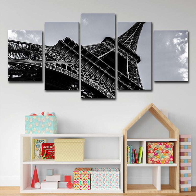 Black Eiffel Tower Wall Decor Architecture Global Inspired Multi-Piece Canvas Art Clearhalo 'Art Gallery' 'Canvas Art' 'Contemporary Art Gallery' 'Modern' Arts' 1616276