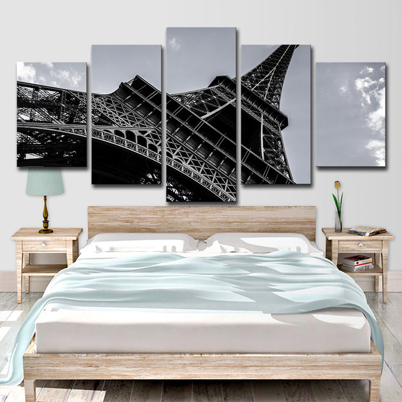 Black Eiffel Tower Wall Decor Architecture Global Inspired Multi-Piece Canvas Art Clearhalo 'Art Gallery' 'Canvas Art' 'Contemporary Art Gallery' 'Modern' Arts' 1616277