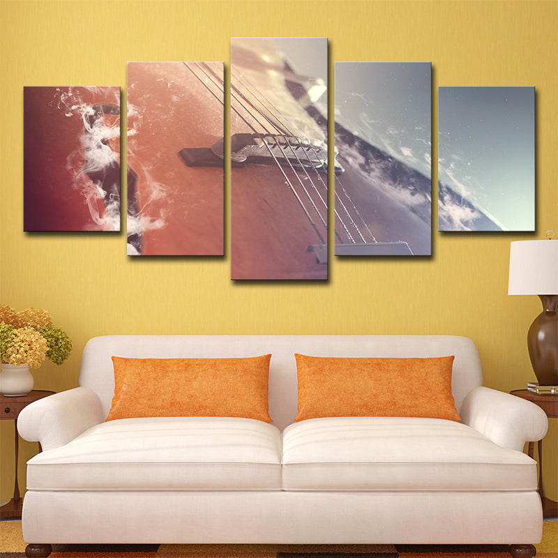 Musical Cello Wall Art Decor Modern Multi-Piece Canvas Print in Orange-Pink for Home Orange Pink Clearhalo 'Art Gallery' 'Canvas Art' 'Contemporary Art Gallery' 'Modern' Arts' 1616303