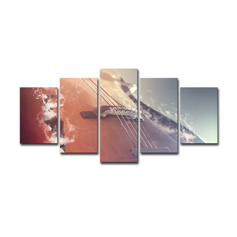 Musical Cello Wall Art Decor Modern Multi-Piece Canvas Print in Orange-Pink for Home Clearhalo 'Art Gallery' 'Canvas Art' 'Contemporary Art Gallery' 'Modern' Arts' 1616306