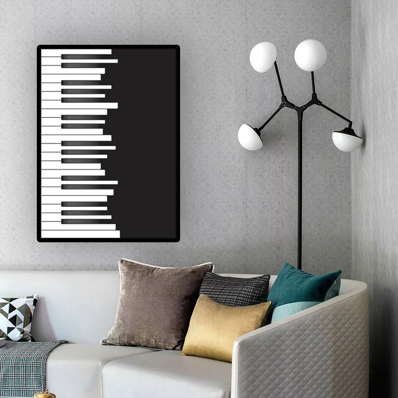 Minimalist Piano Wall Decor Black and White Textured Canvas Print for Living Room Black Clearhalo 'Arts' 'Canvas Art' 1616310