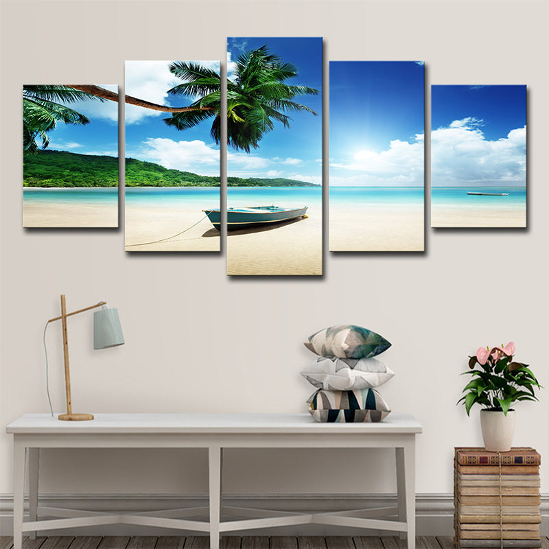 Tropical Beach Scenery Wall Art Blue and Green Multi-Piece Wall Decoration for Home Clearhalo 'Art Gallery' 'Canvas Art' 'Coastal Art Gallery' 'Nautical' Arts' 1616346