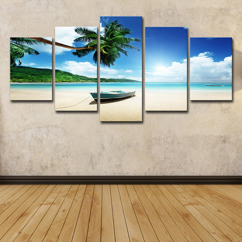 Tropical Beach Scenery Wall Art Blue and Green Multi-Piece Wall Decoration for Home Clearhalo 'Art Gallery' 'Canvas Art' 'Coastal Art Gallery' 'Nautical' Arts' 1616347