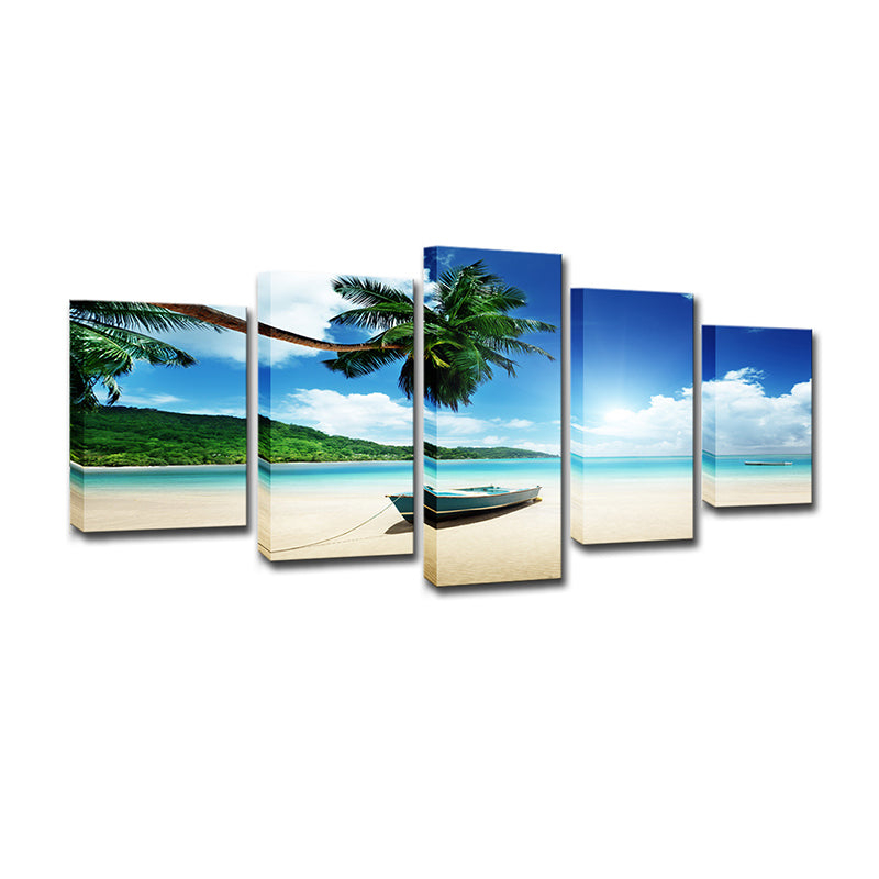 Tropical Beach Scenery Wall Art Blue and Green Multi-Piece Wall Decoration for Home Clearhalo 'Art Gallery' 'Canvas Art' 'Coastal Art Gallery' 'Nautical' Arts' 1616348
