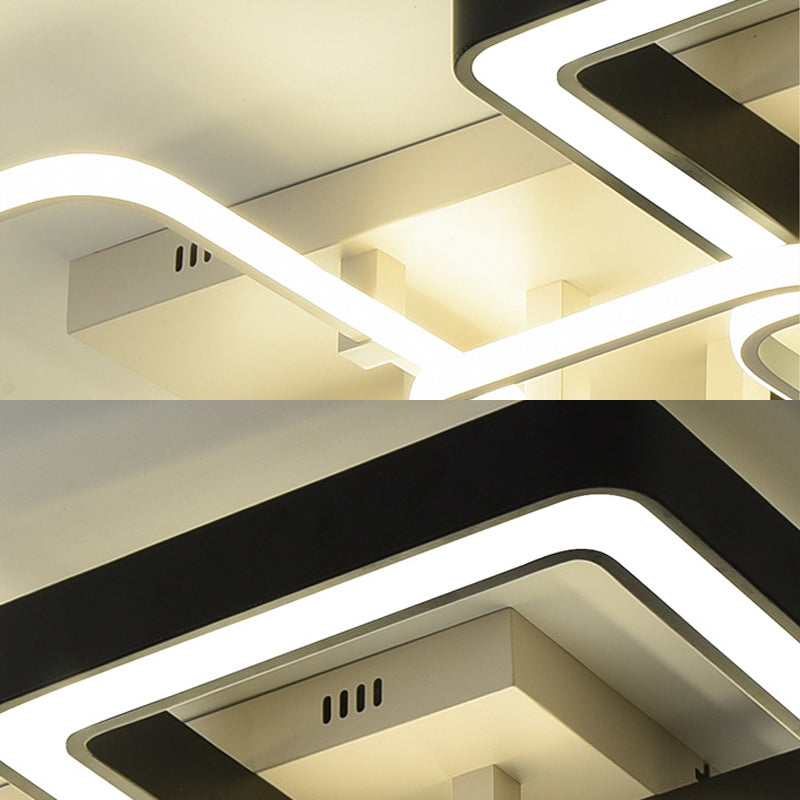 3/4 Lights Living Room Semi Flush Mount Light with Squared Acrylic Shade Modern Black and White Ceiling Mounted Light Clearhalo 'Ceiling Lights' 'Close To Ceiling Lights' 'Close to ceiling' 'Semi-flushmount' Lighting' 161635