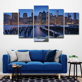 Manhattan Night Scenery Canvas Art Global Inspired Multi-Piece Bedroom Wall Decor Blue Clearhalo 'Art Gallery' 'Canvas Art' 'Contemporary Art Gallery' 'Modern' Arts' 1616352