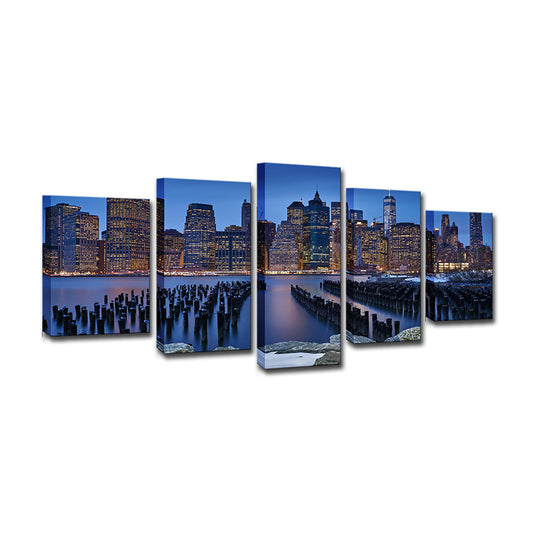 Manhattan Night Scenery Canvas Art Global Inspired Multi-Piece Bedroom Wall Decor Clearhalo 'Art Gallery' 'Canvas Art' 'Contemporary Art Gallery' 'Modern' Arts' 1616355