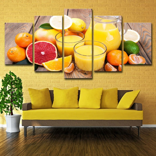 Photography Fruit and Juice Canvas Art for Living Room, Orange-Yellow, Multi-Piece Yellow Clearhalo 'Art Gallery' 'Canvas Art' 'Contemporary Art Gallery' 'Modern' Arts' 1616359