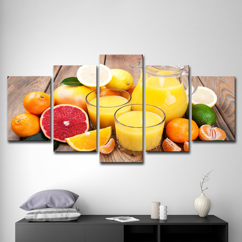Photography Fruit and Juice Canvas Art for Living Room, Orange-Yellow, Multi-Piece Clearhalo 'Art Gallery' 'Canvas Art' 'Contemporary Art Gallery' 'Modern' Arts' 1616360