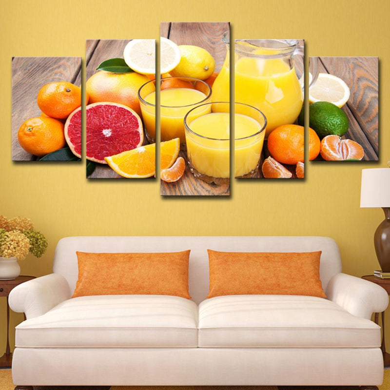 Photography Fruit and Juice Canvas Art for Living Room, Orange-Yellow, Multi-Piece Clearhalo 'Art Gallery' 'Canvas Art' 'Contemporary Art Gallery' 'Modern' Arts' 1616361