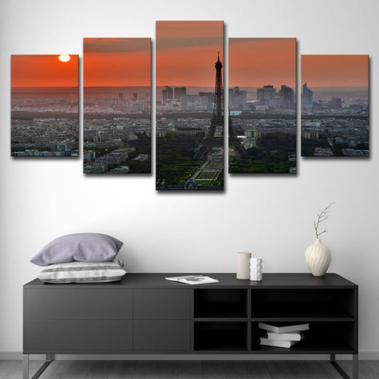 Stampa artistica multi-pezzo di tela moderna vista aerea del tramonto della decorazione della parete della torre Eiffel