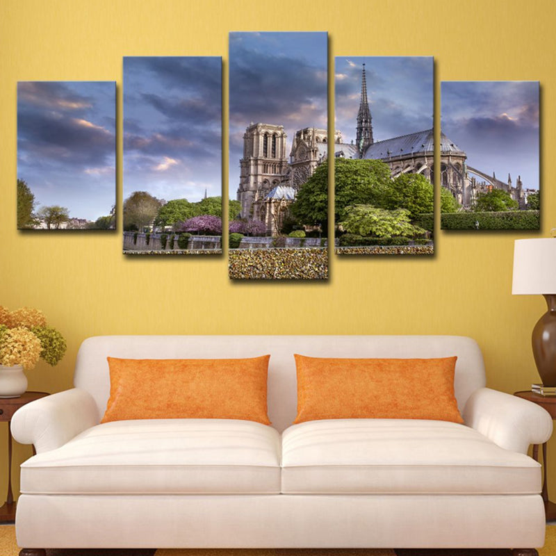Purple Dark Cloud Scenery Canvas Notre Dame De Paris Modern Multi-Piece Wall Art Purple Clearhalo 'Arts' 'Canvas Art' 1616387