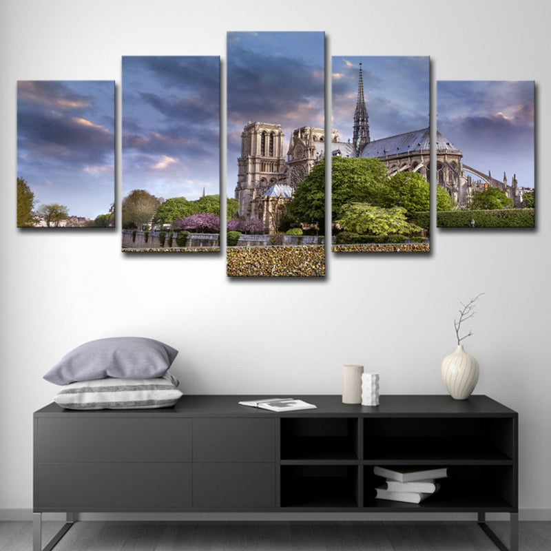 Purple Dark Cloud Scenery Canvas Notre Dame De Paris Modern Multi-Piece Wall Art Clearhalo 'Arts' 'Canvas Art' 1616389