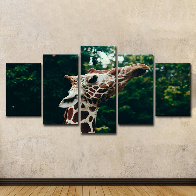 Brown Giraffe Canvas Print Wild Animal Modern Multi-Piece Wall Art Decor for Home Clearhalo 'Art Gallery' 'Canvas Art' 'Contemporary Art Gallery' 'Modern' Arts' 1616409