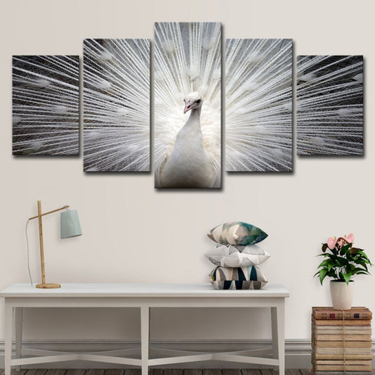 Peafowl Wall Art in White Canvas Print for Home Decoration, Multiple-Piece White Clearhalo 'Art Gallery' 'Canvas Art' 'Contemporary Art Gallery' 'Modern' Arts' 1616422