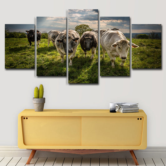 Multi-Piece Green Canvas Modern Herd of Cow on the Meadow Wall Art Print for Family Room Green Clearhalo 'Art Gallery' 'Canvas Art' 'Contemporary Art Gallery' 'Modern' Arts' 1616429