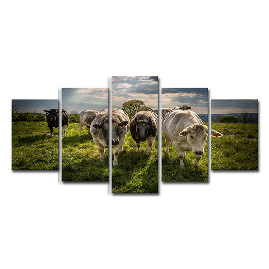 Multi-Piece Green Canvas Modern Herd of Cow on the Meadow Wall Art Print for Family Room Clearhalo 'Art Gallery' 'Canvas Art' 'Contemporary Art Gallery' 'Modern' Arts' 1616432