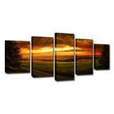 Sundown Farmland Scenery Wall Art Yellow Modernist Canvas Print for Sitting Room Clearhalo 'Art Gallery' 'Canvas Art' 'Contemporary Art Gallery' 'Modern' Arts' 1616446