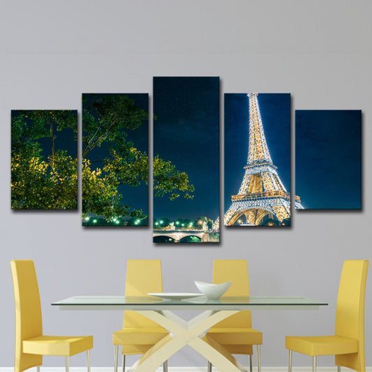 Blue Global Inspired Canvas Night Eiffel Tower View Wall Art Print for Family Room Clearhalo 'Art Gallery' 'Canvas Art' 'Contemporary Art Gallery' 'Modern' Arts' 1616451