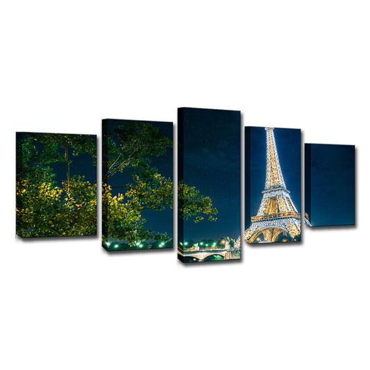 Blue Global Inspired Canvas Night Eiffel Tower View Wall Art Print for Family Room Clearhalo 'Art Gallery' 'Canvas Art' 'Contemporary Art Gallery' 'Modern' Arts' 1616453