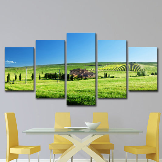 Farm Landscape Wall Art Decor Modern Vast Meadow Scenery Canvas in Green and Blue Clearhalo 'Art Gallery' 'Canvas Art' 'Contemporary Art Gallery' 'Modern' Arts' 1616486