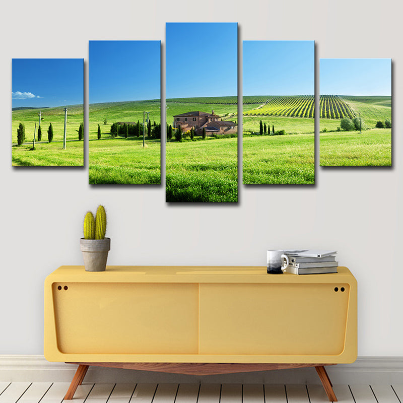 Farm Landscape Wall Art Decor Modern Vast Meadow Scenery Canvas in Green and Blue Clearhalo 'Art Gallery' 'Canvas Art' 'Contemporary Art Gallery' 'Modern' Arts' 1616487