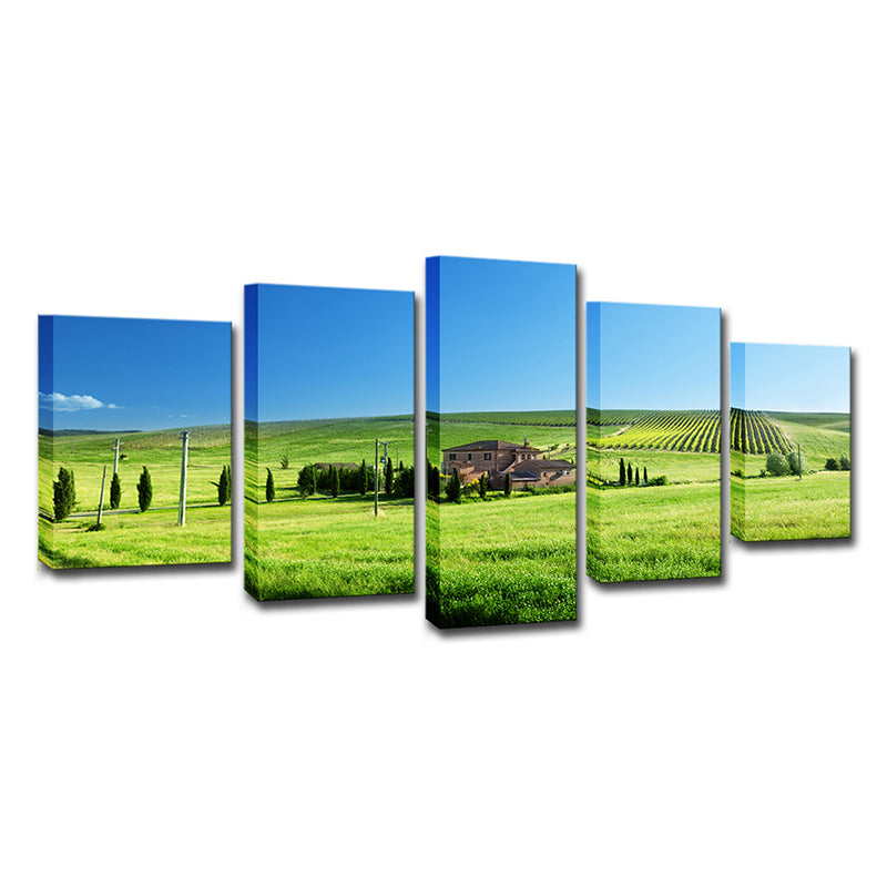 Farm Landscape Wall Art Decor Modern Vast Meadow Scenery Canvas in Green and Blue Clearhalo 'Art Gallery' 'Canvas Art' 'Contemporary Art Gallery' 'Modern' Arts' 1616488