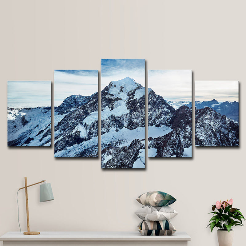 Photography Mount Cook Peaks Canvas Art for Bedroom, Blue and White, Multi-Piece Clearhalo 'Art Gallery' 'Canvas Art' 'Contemporary Art Gallery' 'Modern' Arts' 1616493
