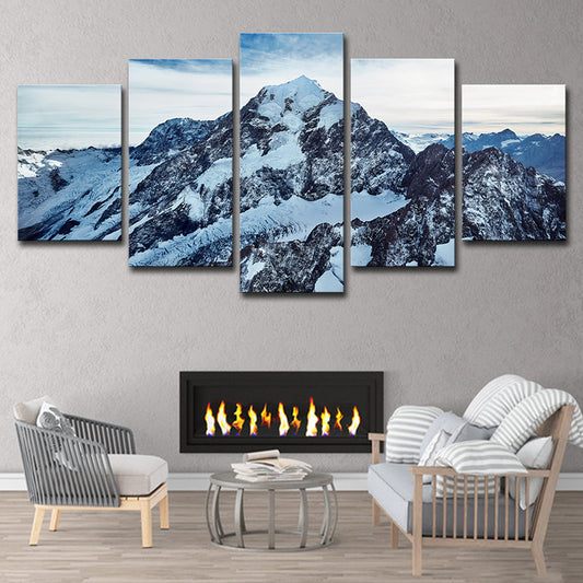 Photography Mount Cook Peaks Canvas Art for Bedroom, Blue and White, Multi-Piece Clearhalo 'Art Gallery' 'Canvas Art' 'Contemporary Art Gallery' 'Modern' Arts' 1616494