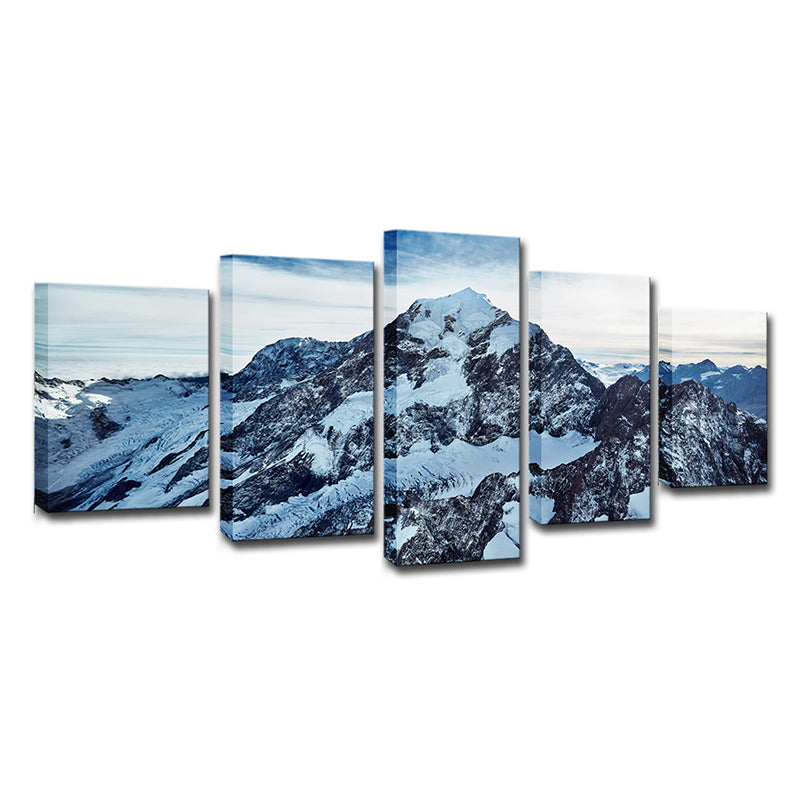 Photography Mount Cook Peaks Canvas Art for Bedroom, Blue and White, Multi-Piece Clearhalo 'Art Gallery' 'Canvas Art' 'Contemporary Art Gallery' 'Modern' Arts' 1616495