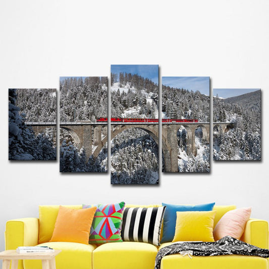Grey Snowy Mountain Forest Art Print Viaduct Modern Multi-Piece Wall Decor for Home Grey Clearhalo 'Art Gallery' 'Canvas Art' 'Contemporary Art Gallery' 'Modern' Arts' 1616534