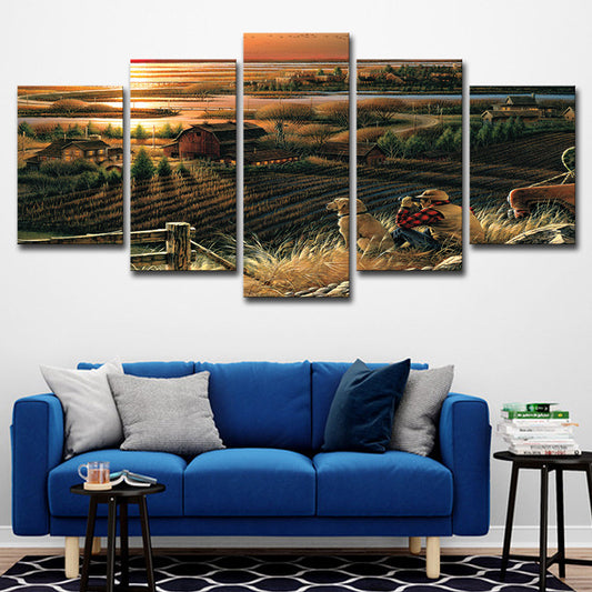 Photo-Print Sunset Farmland Canvas Wall Art for Living Room, Brown, Multiple-Piece Clearhalo 'Art Gallery' 'Canvas Art' 'Contemporary Art Gallery' 'Modern' Arts' 1616564